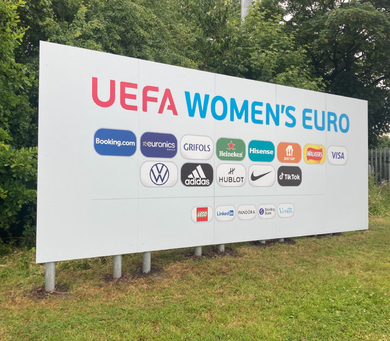 Large external ground mounted sign for Women’s Euro 2022 installed Impression, Bolton
