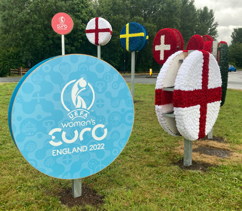 External decorative signage to support the Women’s Euro 2022 printed & installed by Impression, Bolton