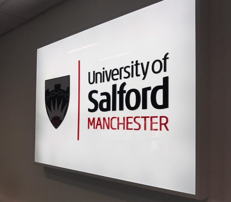 Illuminated Signage manufacture and installation for Salford University